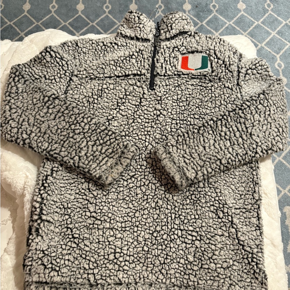 Gray Sherpa Quarter-Zip Pullover with U Miami logo